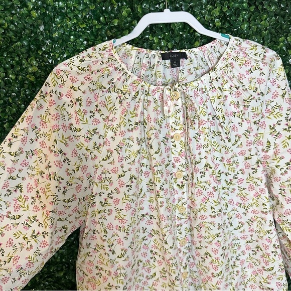 J Crew Tie-Sleeve Button-Front Poplin Top Meadow Floral Size M - Picture 7 of 15